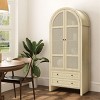 Tall Arched Kitchen Pantry,Wood Storage Cabinet with Adjustable Shelves, 2 Drawers, Rattan Doors,Versatile Storage for Kitchen-Tanpinhause - 3 of 4