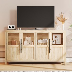 Orieon 55" Farmhouse Buffet Cabinet with Glass Doors, Rustic Sideboard for Dining Room Storage, Natural Wood - 1 of 4