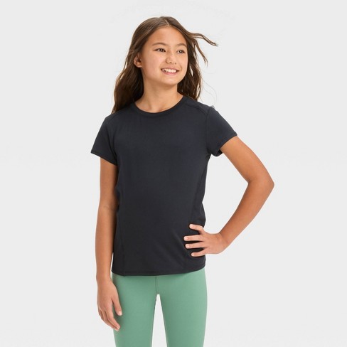 Girls' Short Sleeve Fashion T-shirt - All In Motion™ Black L : Target