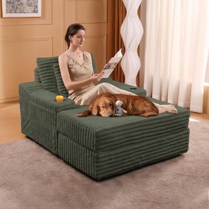 Oversized Chaise Lounge Chair Indoor with Storage, Upholstered Corduroy Sofa Bed Cloud Couch with 3 Pillows,Single Sleeper Sofa Chair for Home - 1 of 4