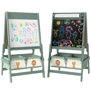 Qaba Kids Easel, 3-in-1 Double-Sided Art Easel with Paper Roll, Whiteboard & Chalkboard, Storage Baskets for Toddlers Ages 3-8 - 1 of 4