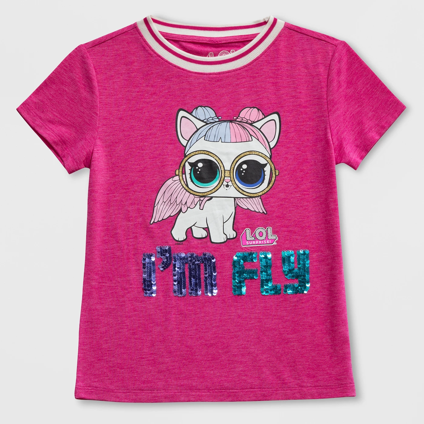 Girls' L.O.L. Surprise! Pets I'm Fly Cat Short Sleeve T-Shirt - Pink - image 1 of 3