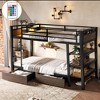 Metal Bunk Bed with Storage Shelves , LED light strip, and USB power strip, black - 3 of 4