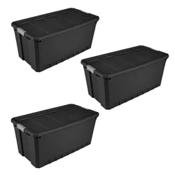 Sterilite Storage System Solution with 50 Gallon Heavy Duty Stackable Storage Box Container Totes with Grey Latching Lid for Home Organization