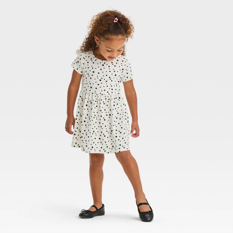 Toddler Girls' Polka Dots Short Sleeve Dress - Cat & Jack™ Cream, 4 of 5