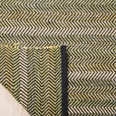 Green and Gray Striped Handwoven Wool Kilim Rug, 8' x 10'
