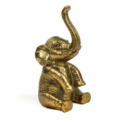 Slickblue Pewter Elephant Ring Holder, Decorative Jewelry Dish, Gold Finish, Table Accent, 2"x1.75"x4.25"