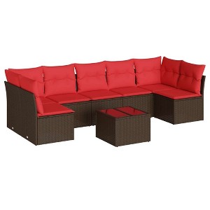 vidaXL 8 Piece Patio Sofa Set with Cushions Brown Poly Rattan - 1 of 4