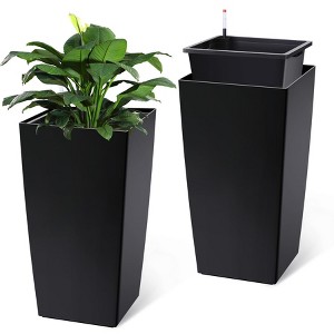 2 pcs 30" Tall Planter, Heavy Duty High Front Porch Tall Planter, Drainage Holes Water Level Monitor Inner Bucket, Automatic Watering, Tree, Black - 1 of 4