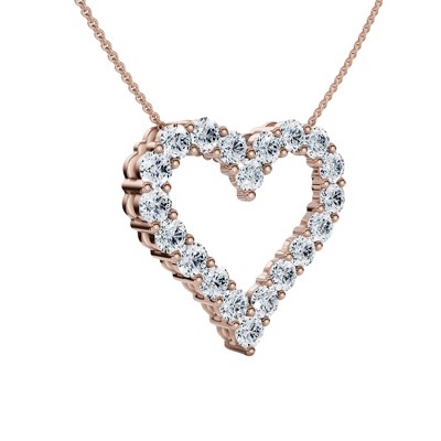 Pompeii3 1Ct Diamond Heart Pendant 14k Gold Lab Created 3/4" Tall Necklace