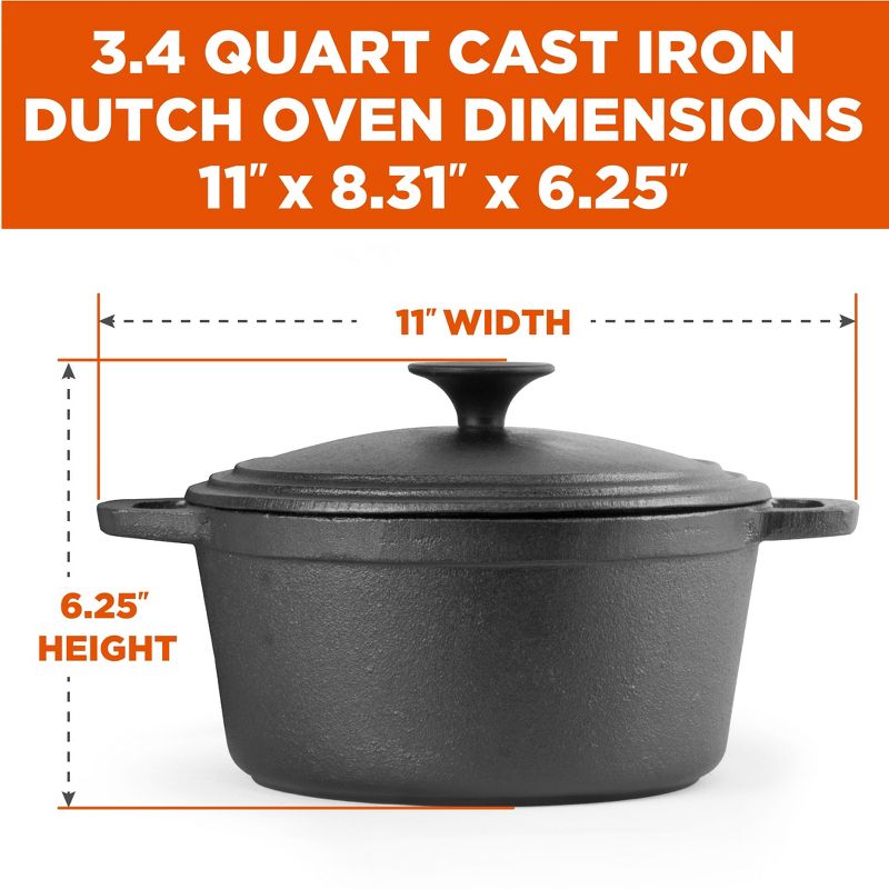 COMMERCIAL CHEF Pre-Seasoned Cast Iron Dutch Oven, Black, 5 of 8
