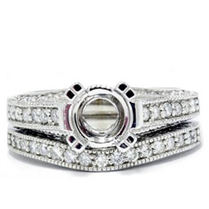 Pompeii3 1/2ct Vintage Heirloom Diamond Ring Set 14K White Gold - 1 of 4