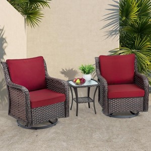 Clearance, Outdoor Porch Chairs with Table, 3-Piece Wicker Glider Rocking Swivel Set, Patio Furniture with Thick Cushions - 1 of 4