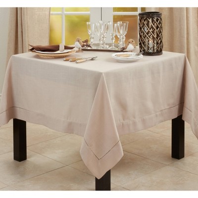 Taupe Hemstitch Border Square Polyester Tablecloth