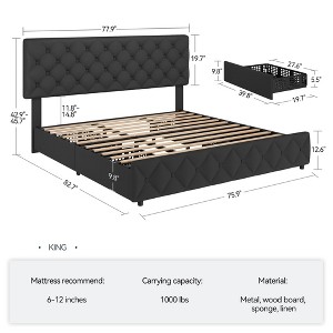 Linen Upholstered Platform Bed Frame with Adjustable Headboard and 4 Storage Drawers, Full Queen King Size, Diamond Stitched Button Tufted - 1 of 4