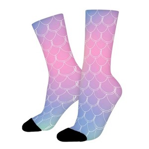 Fish Scale Colorful Mermaid Women Printed Crew Socks Funny Funky Socks Soft Polyester Novelty Gifts for Artists Men - 1 of 1