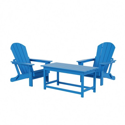 Pacific Blue HDPE 3-Piece Outdoor Patio Adirondack Set