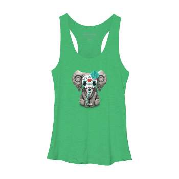 Women's Design By Humans Blue Day of the Dead Sugar Skull Baby Elephant By jeffbartels Racerback Tank Top