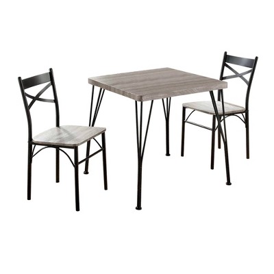 24/7 Shop At Home 3pc Fairlands X Cross Back Dining Table Set Gray/Dark Bronze: Industrial Style, MDF & Metal