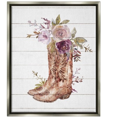 Stupell Industries Country Cowboy Boots Flower Bouquet Framed Floater Canvas Wall Art