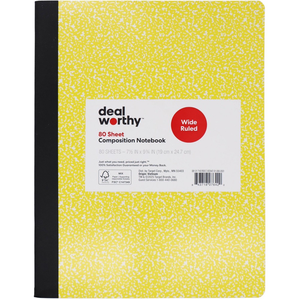 Composition Book Wide Ruled Yellow - Dealworthy™