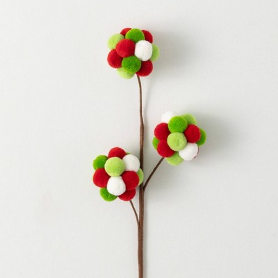 25"H Sullivans Artificial Christmas Ball Pom Pom Spray, Multicolor, Indoor Christmas Decor