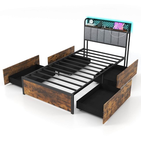 Infans Twin Size LED Bed Frame w/ Charging Station Upholstered Headboard 4 Drawers - image 1 of 4