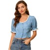 Allegra K Women's Square Neck Lace Panel Button Front Elegant Tops - 2 of 4