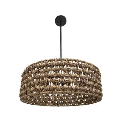 LNC Despampanante 5-Lights 26" Traditonal Drum Chandelier, Natural and Matte Black