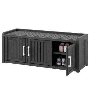 SEVOBAL Outdoor Shoe Storage Cabinet 12 Pair 3 Door Storage Bench Indoor Outdoor Waterproof Adjustable Shelves Entryway Hallway, Black, - 1 of 4