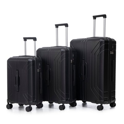 HDZNVF 3 Pcs in ABS Spinner Wheel Luggage, Carry on Suitcase, Matching Color, TSA Combination Lock (Black)