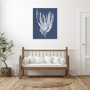 Amanti Art Seaweed 1 White on Indigo Blue by Fab Funky Wood Framed Wall Art Print - 1 of 4
