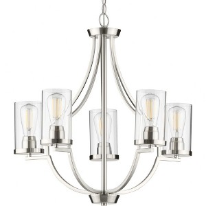 Progress Lighting Lassiter 5-Light Chandelier, Brushed Nickel, Clear Glass Shades - 1 of 4