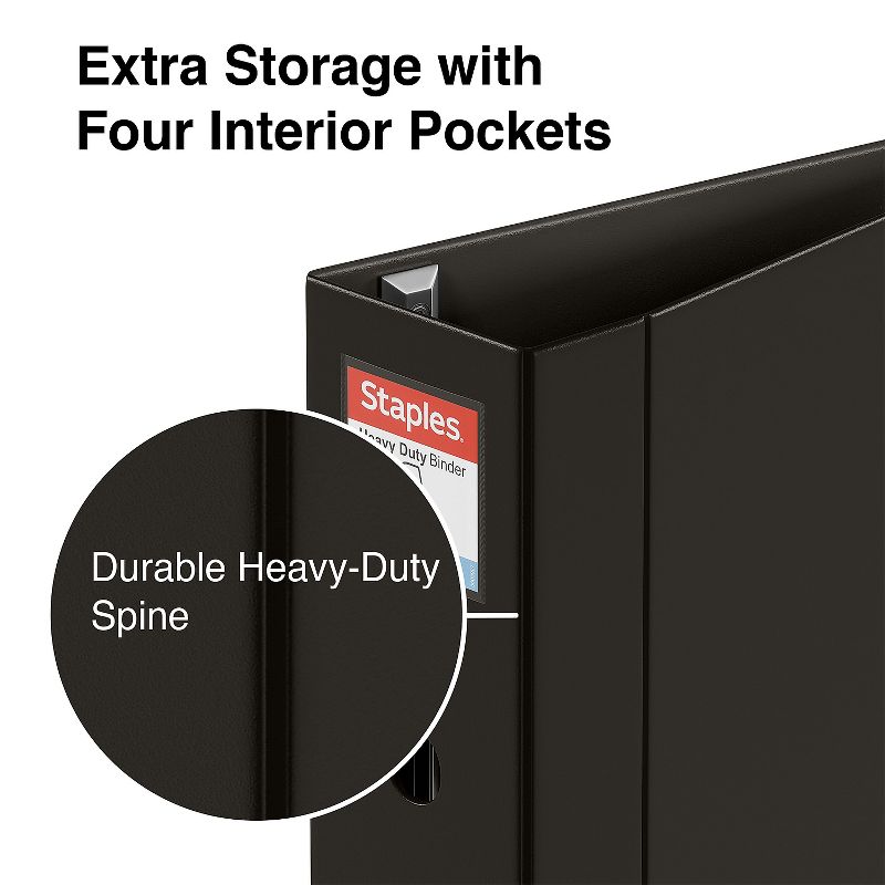 Staples Heavy Duty 5" 3-Ring Non-View Binder Black (24663) 82674, 3 of 7