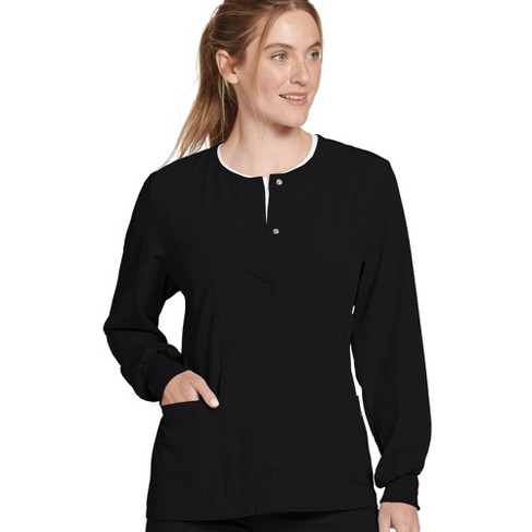 Jockey Women's Classic Round Neckline Snap Scrub Jacket 3xl Black : Target