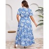 BLUEMING Plus Size Womens Dresses Floral Surplice A-Line Maxi Dress Waist Belted Floral Maxi Dress Wasit Tie Bell Sleeve Dress - 2 of 4