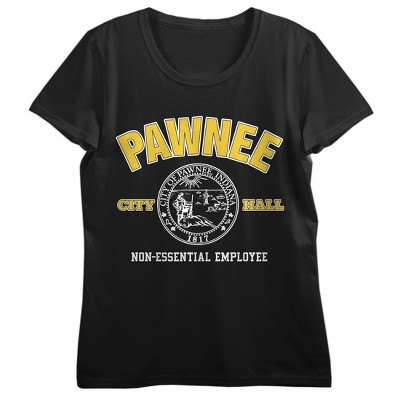 Parks & Recreation Pawnee City Hall Crew Neck Short Sleeve Black Women’s  T-shirt-XL