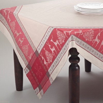 Saro Lifestyle Christmas Tablecloth With Jacquard Design, 72"x72", Red, Square