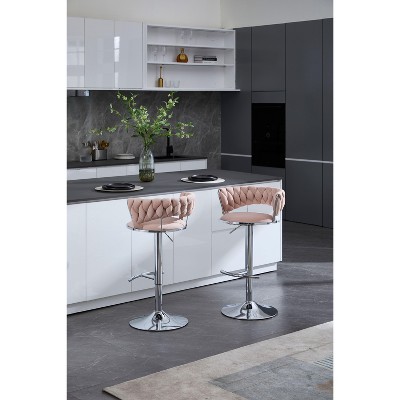 NicBex Swivel Velvet Bar Stools Set of 2,Adjustable Counter Height Bar Stools,Bar Chairs with Chrome Footrest and Base,Barstools for Cafe,Bar