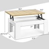 Costway Lift Top Coffee Table Pop-UP Cocktail Table w/Hidden Compartment & Shelf White\ Brown - 3 of 4