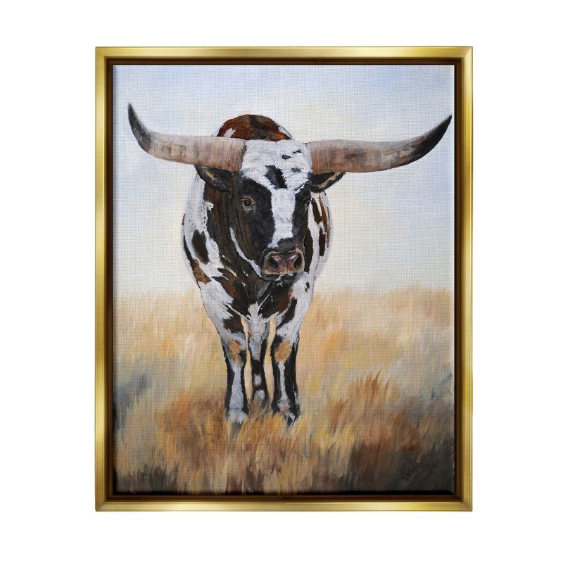 Stupell Industries Spotted Longhorn Cattle Painting Framed Canvas, 1 of 6