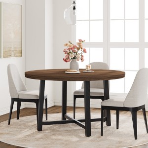 Industrial Farmhouse 47" Round Dining Table,Wooden Top with Rustic Finish, Seats 4-6 Comfortably for Kitchen & Dining Room - 1 of 4