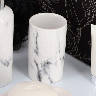 Evideco French Home Goods Marble Effect Collection Bath Water Tumbler-Toothbrush Holder Dolomite White