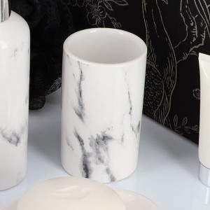 Evideco French Home Goods Marble Effect Collection Bath Water Tumbler-Toothbrush Holder Dolomite White - 1 of 4