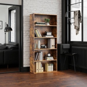 SEVOBAL Decorative Bookshelf Industrial 5 Shelf Bookcase, Spacious Open Storage Unit for Modern Living Room, Bedroom, Brown, 52.9"*9.2"*23.8" - 1 of 4