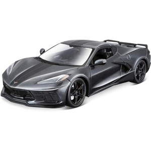2020 Chevrolet Corvette Stingray C8 Dark Gray Metallic with Racing Stripes 1/18 Diecast Model Car by Maisto - 1 of 4