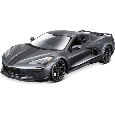 2020 Chevrolet Corvette Stingray C8 Dark Gray Metallic with Racing Stripes  1/18 Diecast Model Car by Maisto