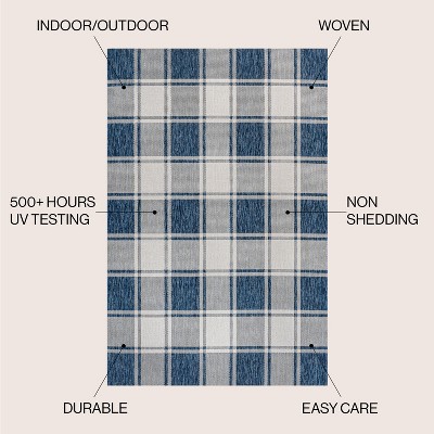 Sabine Navy and Cream Gingham Synthetic 3 x 5 Area Rug