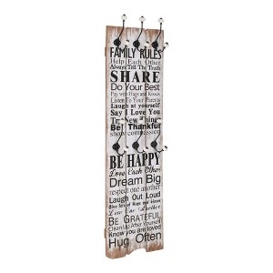 Aghana Digitals Vintage Family Rules Wall-Mounted Coat Rack with 6 Hooks - Black MDF, 47.2 x 15.7 - 1 of 4