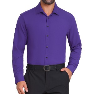 INSPIRE CHIC Men's Solid Color Button Down Long Sleeves Stretch Business Dress Shirt - 1 of 4